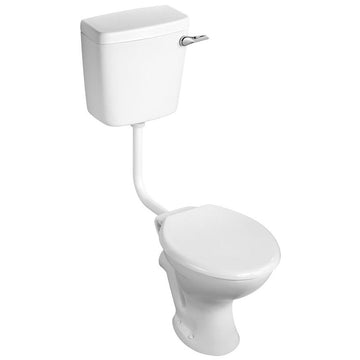 Sandringham Magnia low level WC pan with seat, open back, 370x500mm, by Armitage Shanks, shown in a bathroom setting.