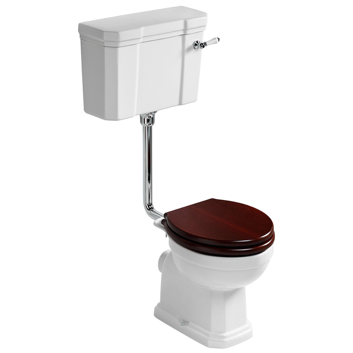 Ideal Standard Waverly white low-level WC pan with cistern, traditional design, 520x645mm, shown with plumbing details.