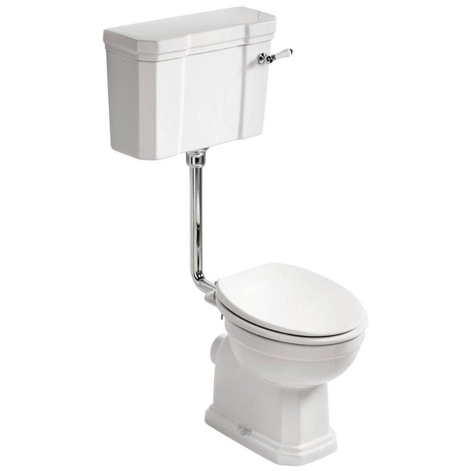 Ideal Standard Waverly white low level WC pan with cistern, traditional style, 520x645mm, shown in a bathroom setting