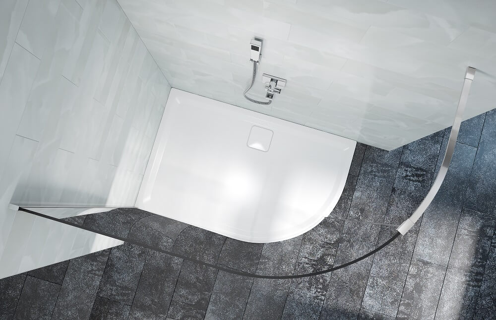 Merlyn 8-Series Frameless Walk In Curved Shower Screen with Rail - Reversible