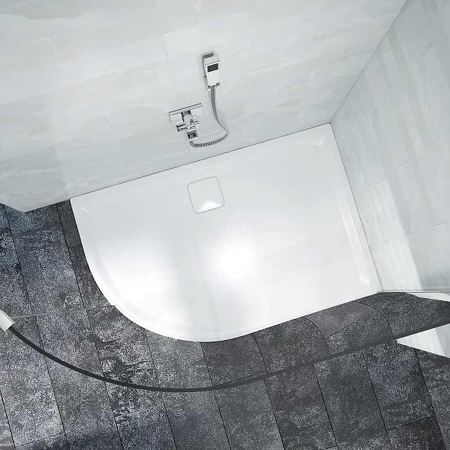 Merlyn Level25 White Offset Quadrant Shower Tray with Waste - ABS Acrylic-Capped Stone Resin