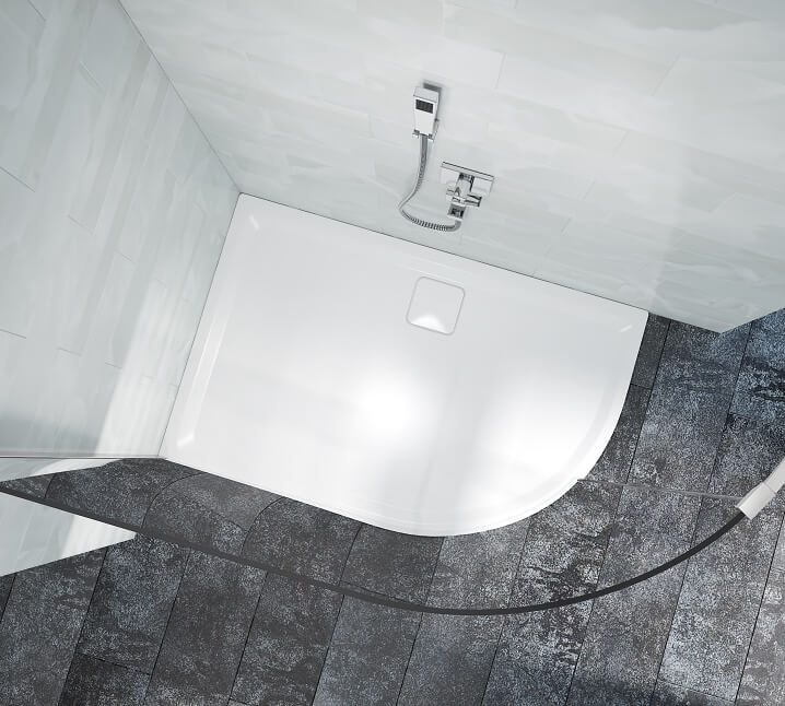 Merlyn Level25 White Offset Quadrant Shower Tray with Waste - ABS Acrylic-Capped Stone Resin
