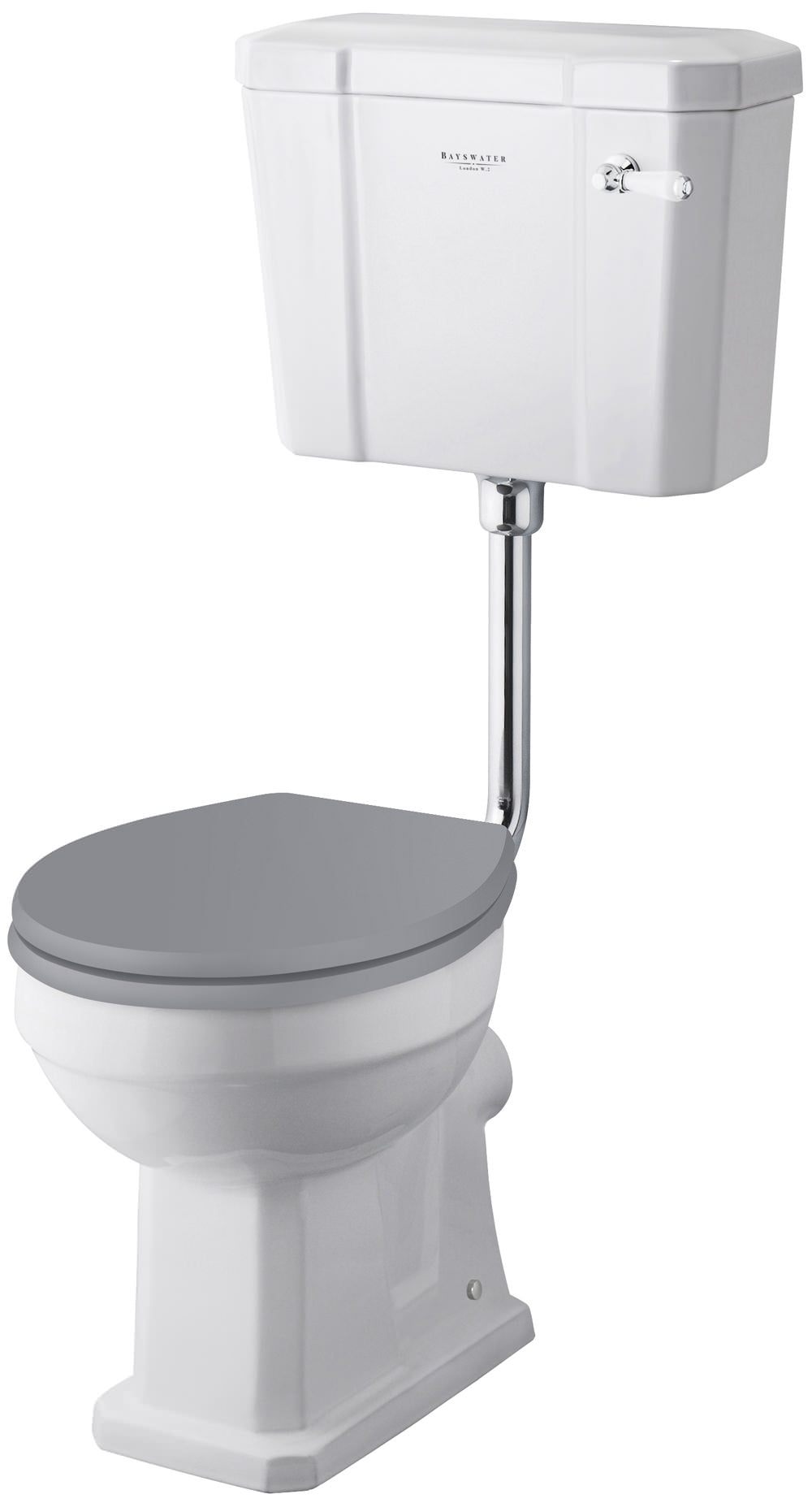 Tuskan Tiles Bayswater Fitzroy comfort height WC pan with open back and low level cistern, measuring 474x515mm.