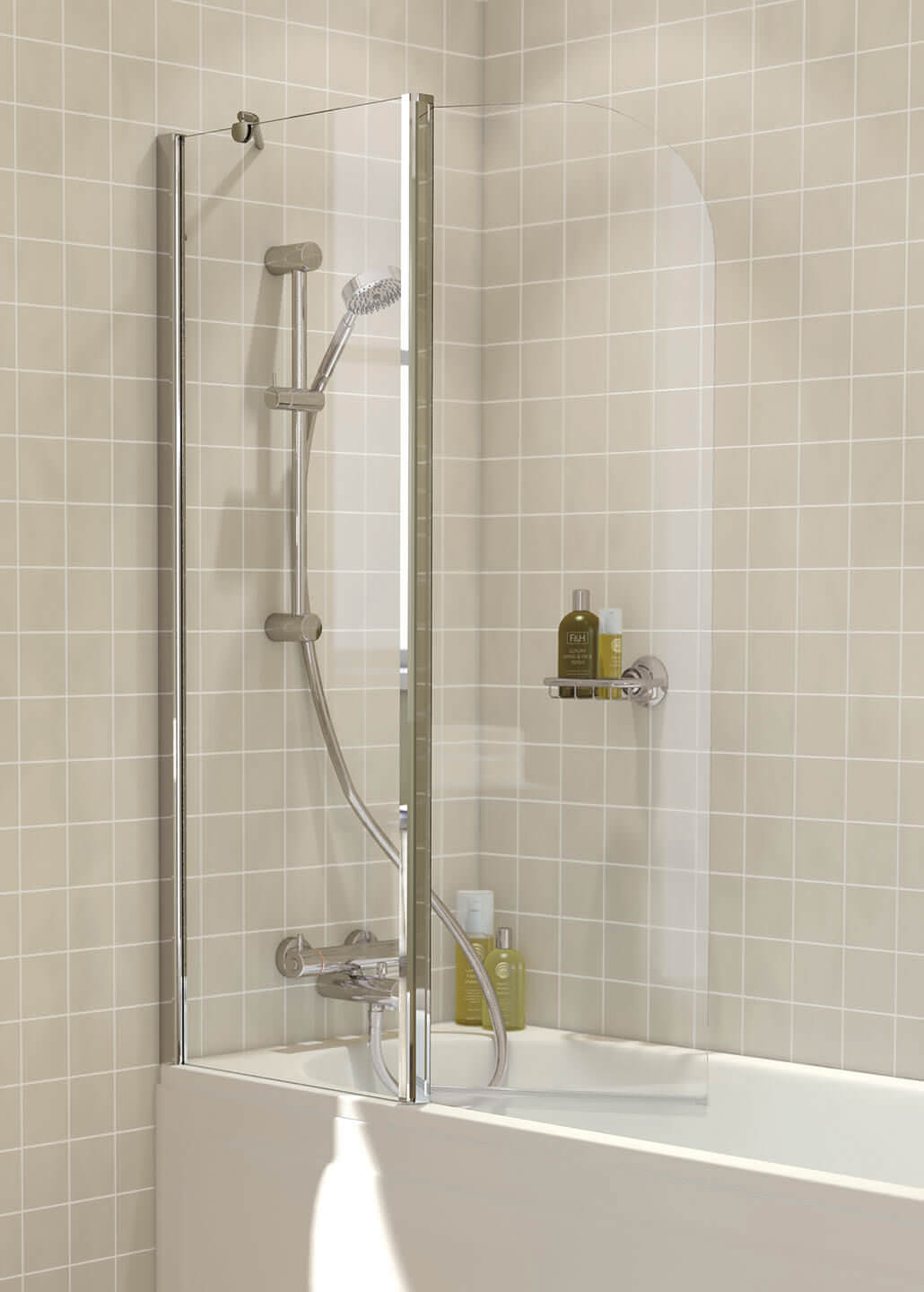 Lakes Classic Hinged Round Top Bath Screen - 2 Panel - Silver Profile - 955 x 1400mm