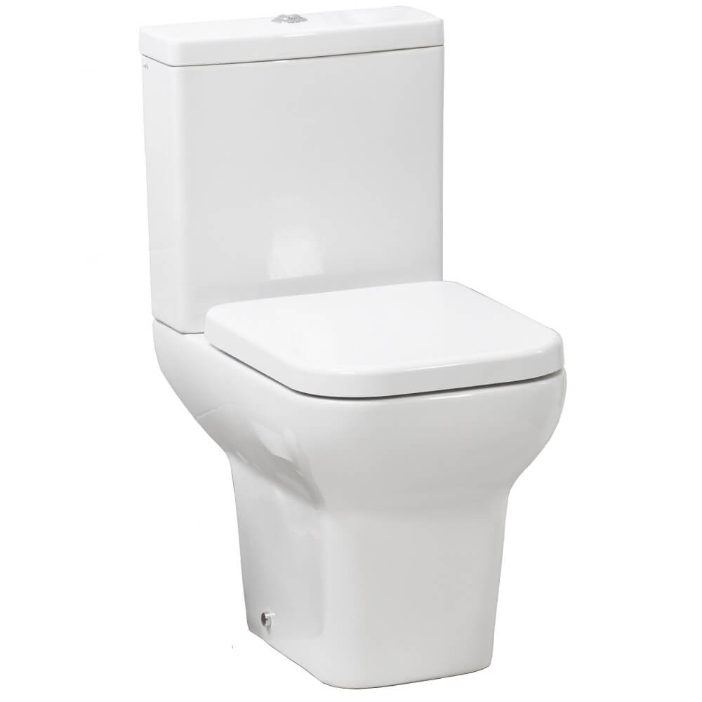 Close-coupled white WC pan with cistern by Tuskan Tiles, open back design, measuring 355x620mm, suitable for modern bathrooms.