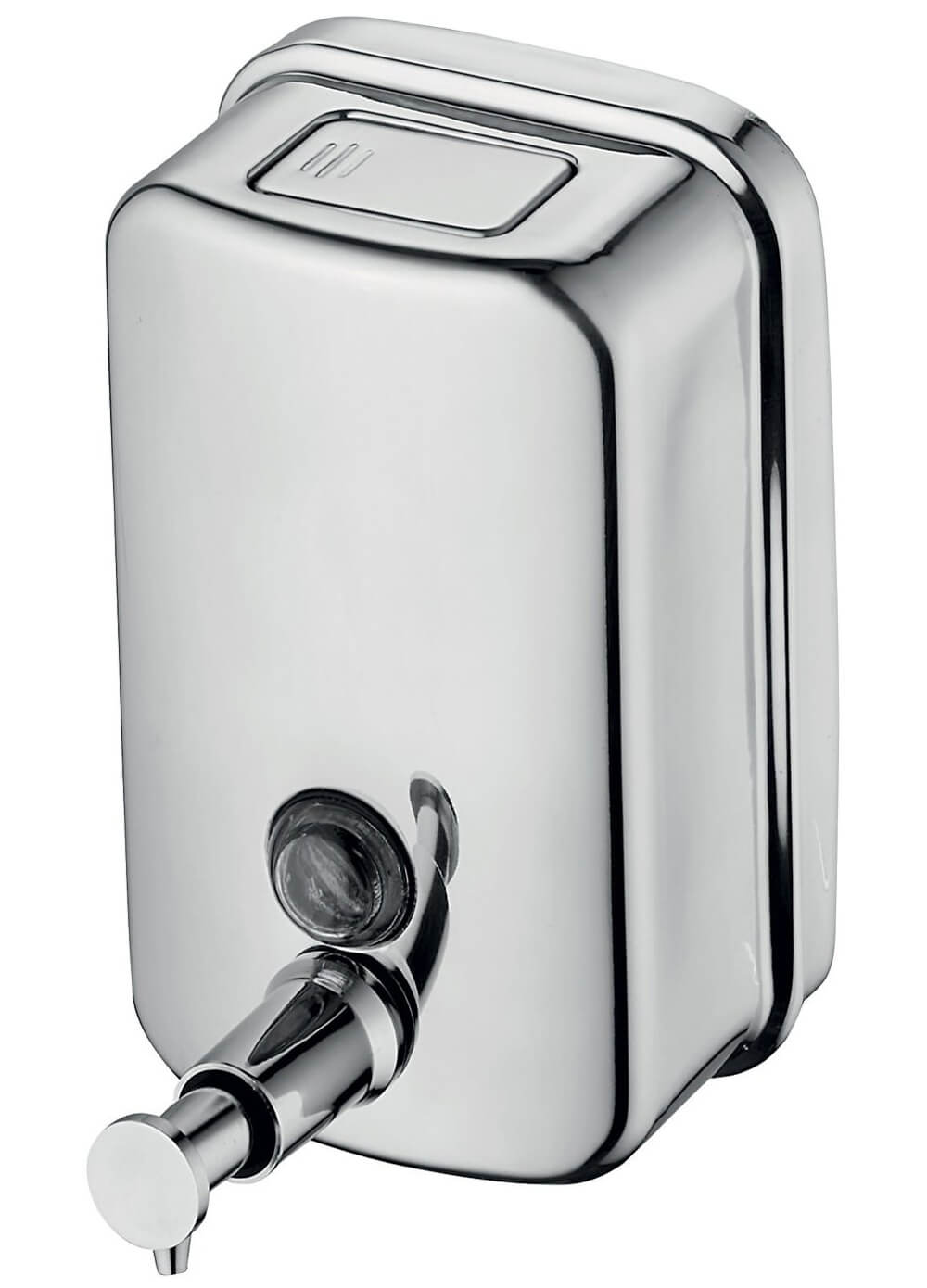 Ideal Standard IOM stainless steel soap dispenser mounted on a bathroom wall with a modern design.