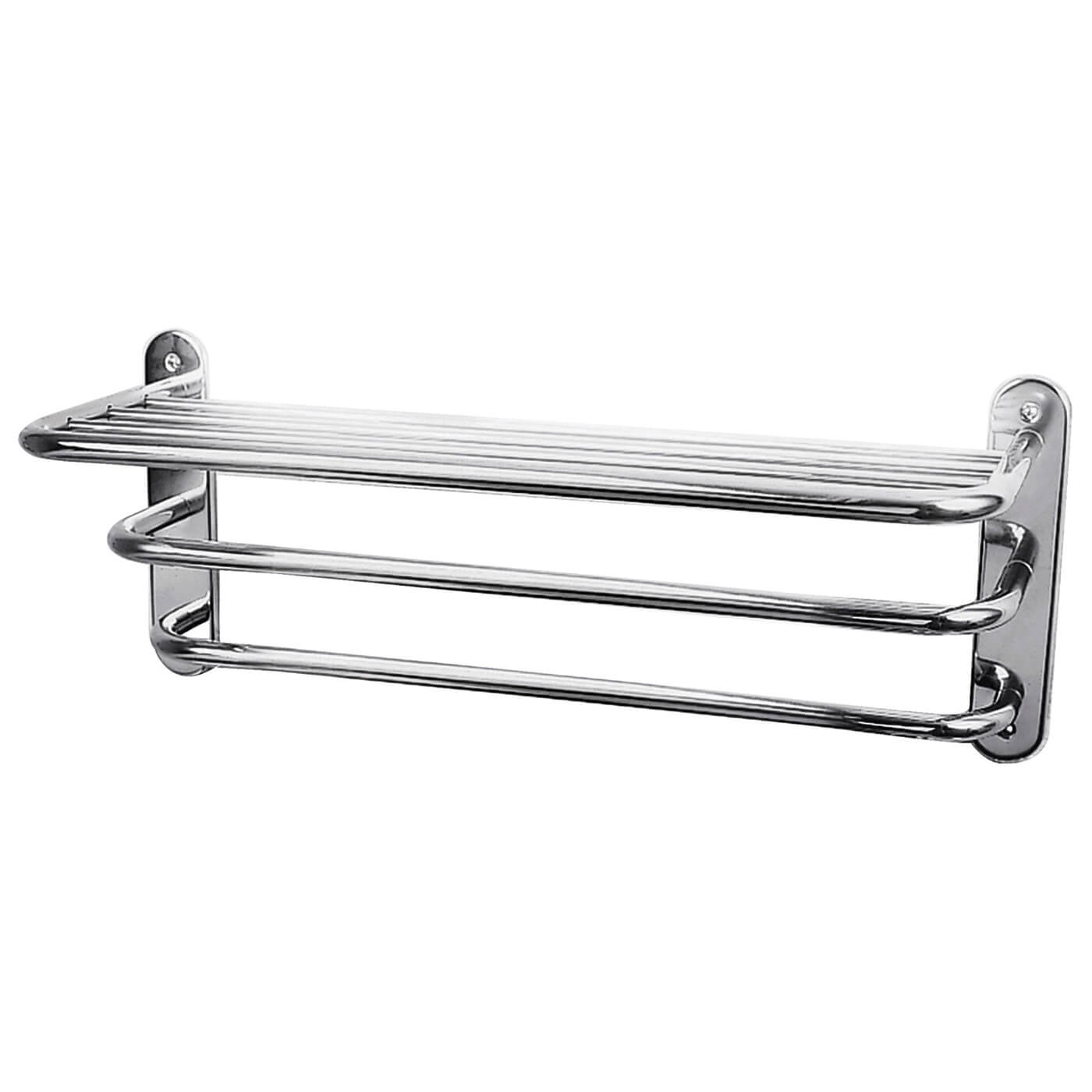 Chrome towel rack with three tiers, 663mm wide, designed for bathroom organization and hanging towels.