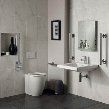 Ideal Standard Concept Freedom ensuite bathroom pack with modern fixtures, shown in a stylish bathroom setting.