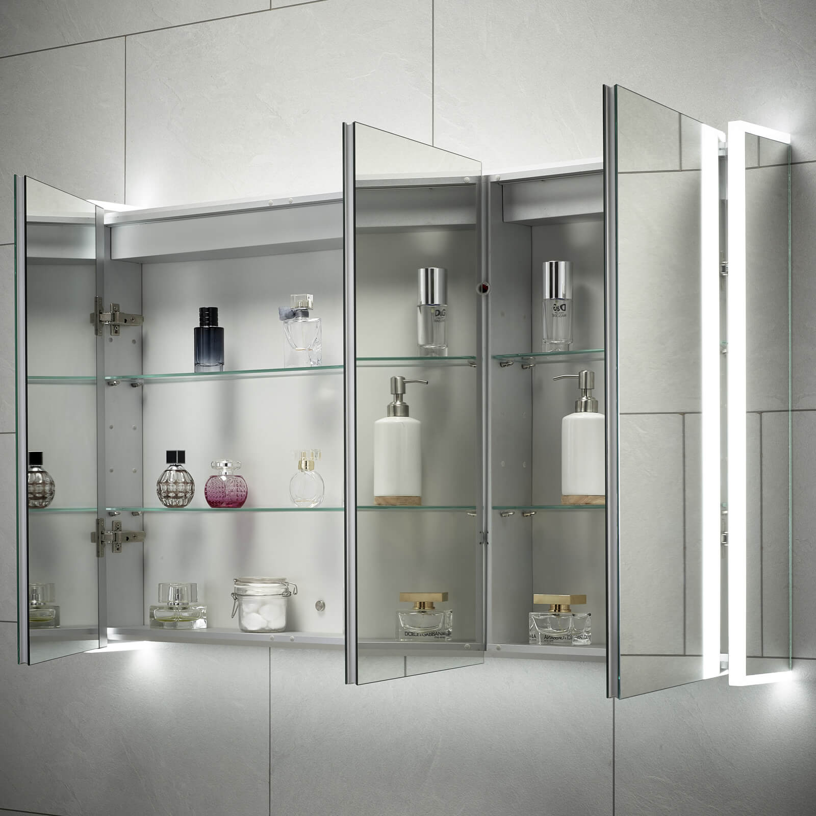 Sensio Ainsley Bluetooth LED Mirror Cabinet with Shaver Socket - 3 Door - 1200 x 700mm - Tuskan Tiles