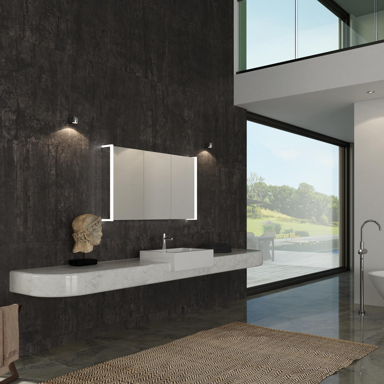 Sensio Ainsley Bluetooth LED Mirror Cabinet with Shaver Socket - 3 Door - 1200 x 700mm - Tuskan Tiles