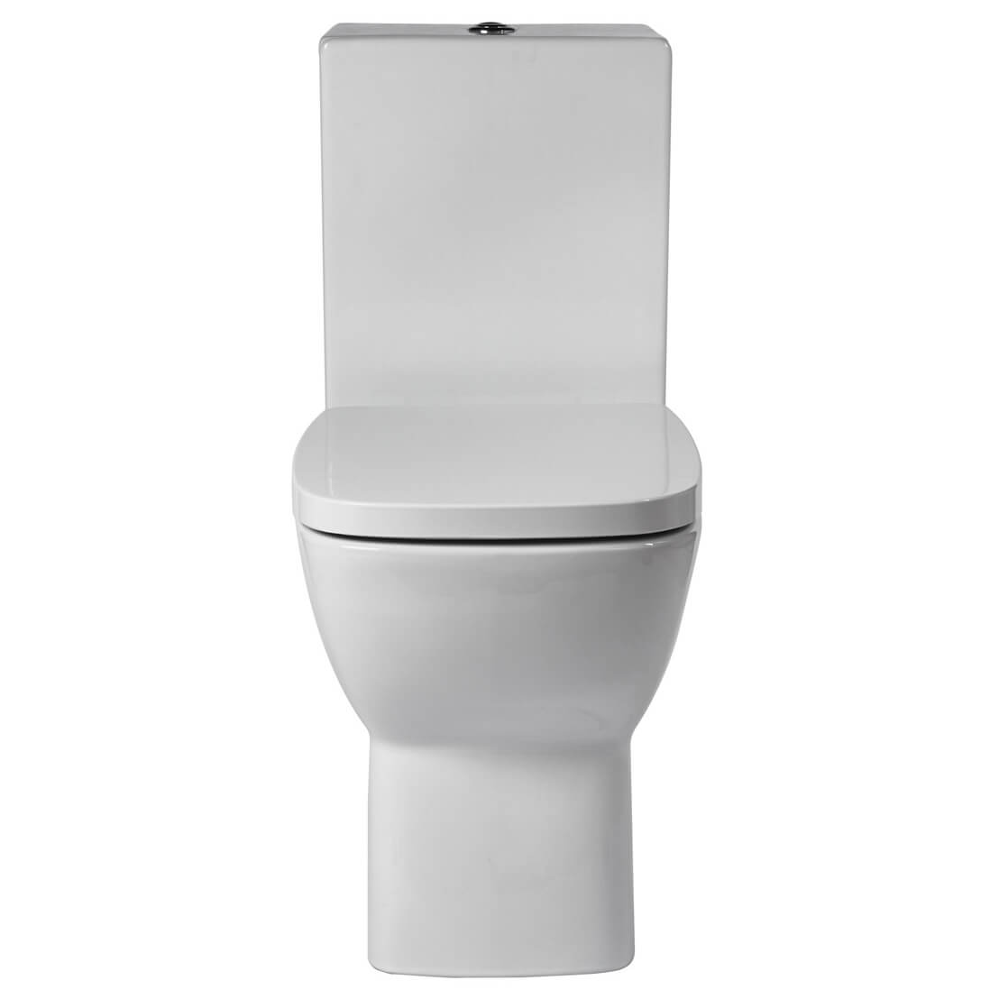 Aqua Piccolo close coupled toilet with soft-close seat and cistern, white ceramic, 365x625mm, installed in a bathroom setting