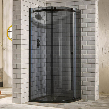 Aquaglass Plus Sphere Frameless Sliding Curved Shower Enclosure - Black Tinted Glass