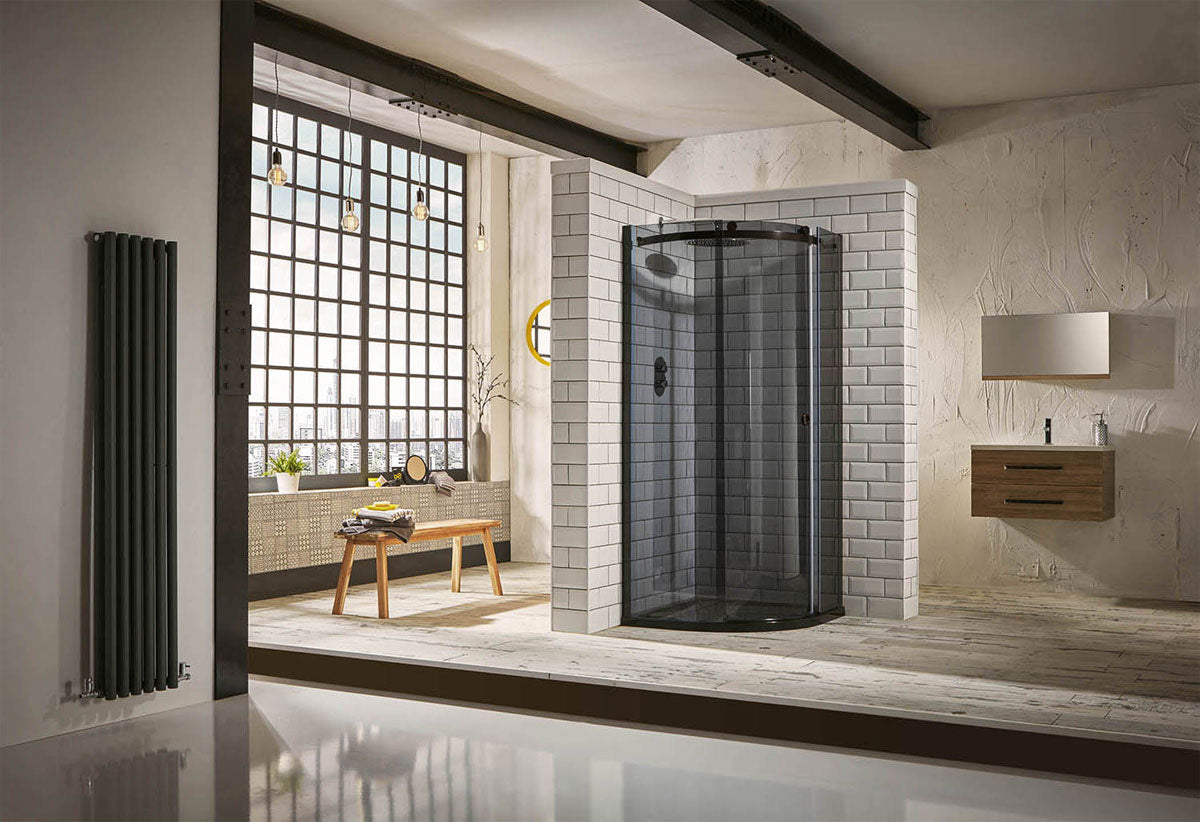 Aquaglass Plus Sphere Frameless Sliding Curved Shower Enclosure - Black Tinted Glass