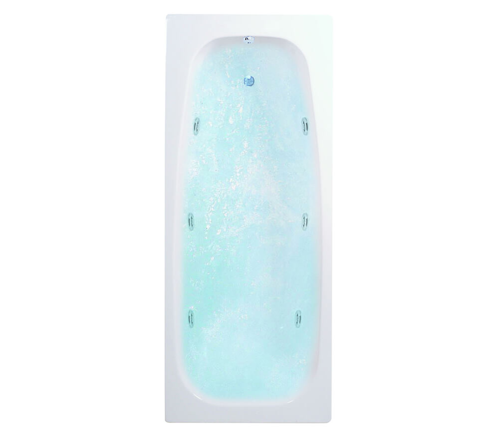 Aqua Caymen single-ended whirlpool bath with leg sets, showcased in a modern bathroom setting