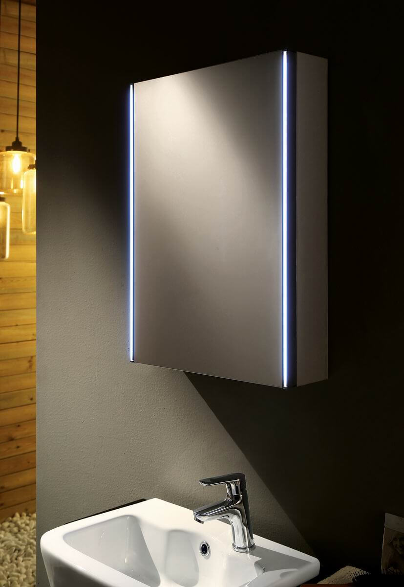 Hudson Reed Meloso Silver Wall Hung Mirror Cabinet with Shaver Socket - 500 x 700mm - Tuskan Tiles