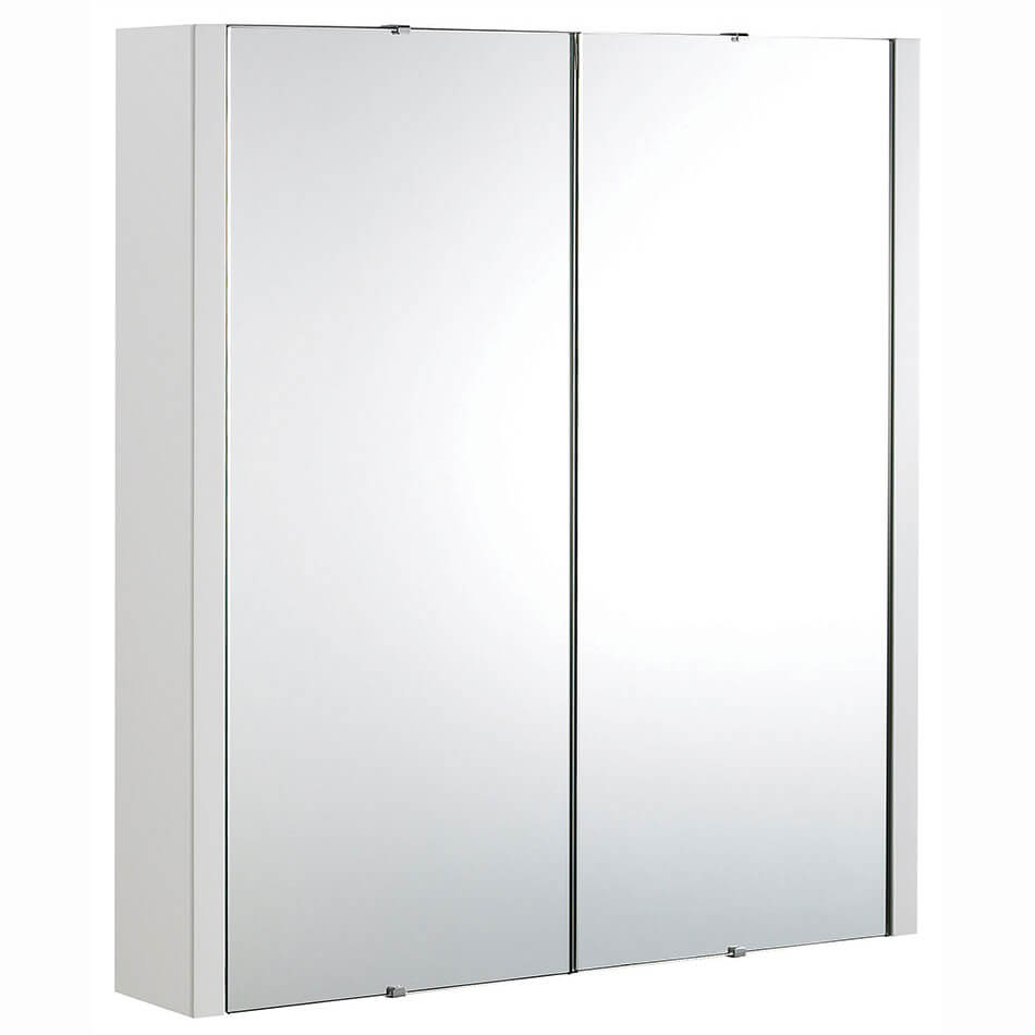 Nuie Parade Gloss White Wall Hung Mirror Cabinet with Handles - 2 Door - 617 x 650mm - Tuskan Tiles