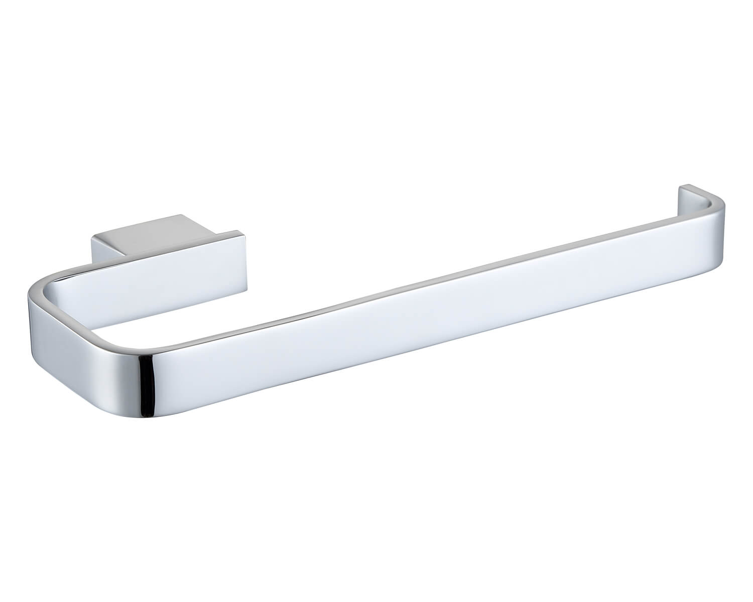 Chrome RAK Moon towel ring by Tuskan Tiles, mounted on bathroom wall, featuring a sleek, modern design.
