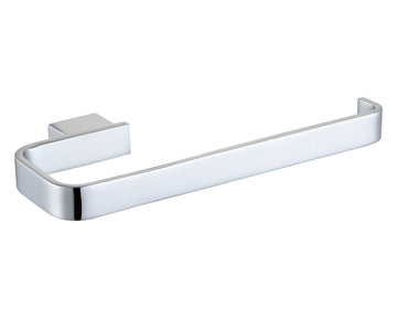 Chrome RAK Moon towel ring by Tuskan Tiles, mounted on bathroom wall, featuring a sleek, modern design.