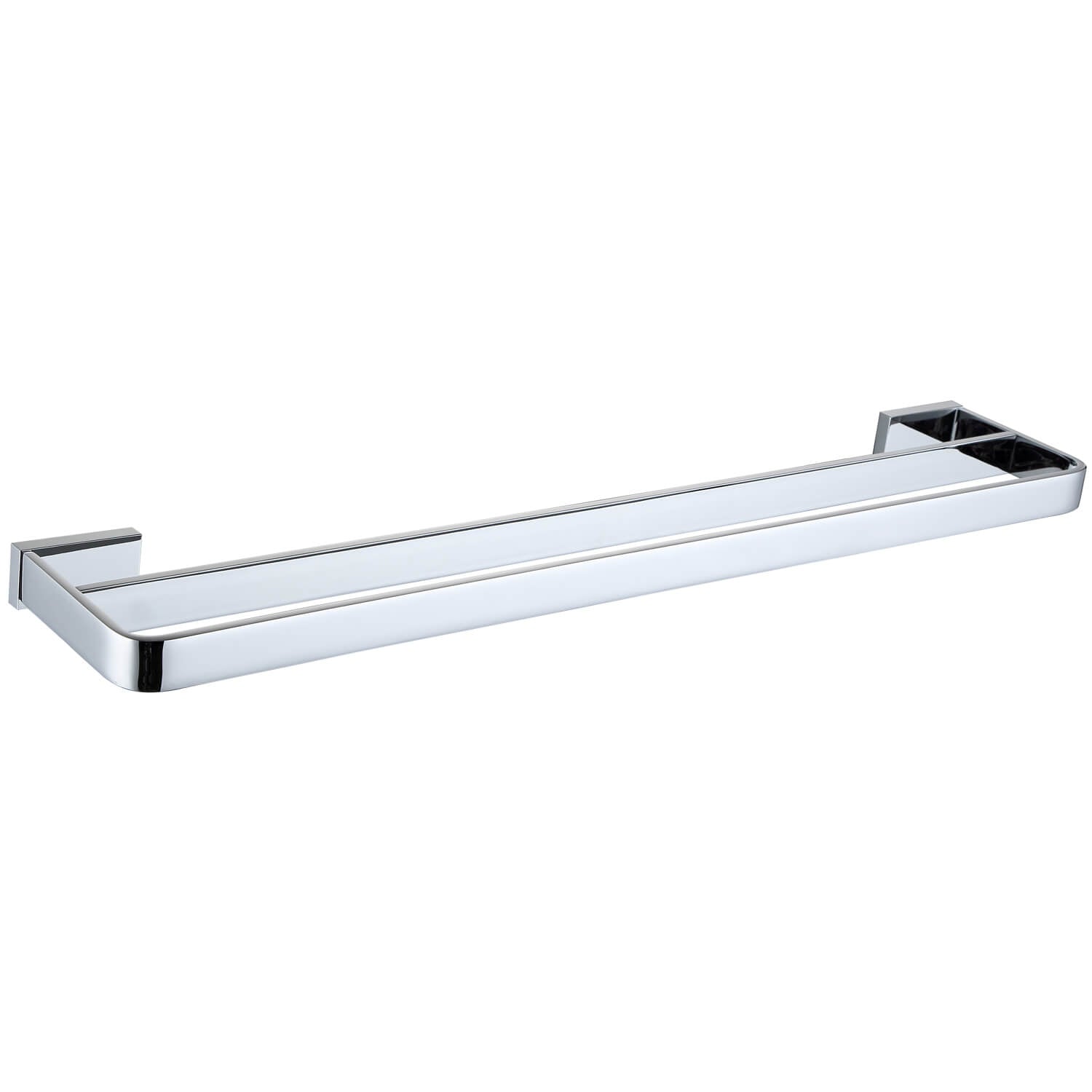 Tuskan Tiles RAK Moon 600mm wide towel bar, available in single or double, mounted on bathroom wall with chrome finish.