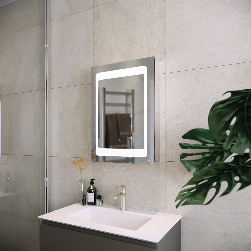 RAK Aphrodite Aluminium LED Mirror Cabinet with Demister Pad and Shaver Socket - 500 x 700mm - Tuskan Tiles
