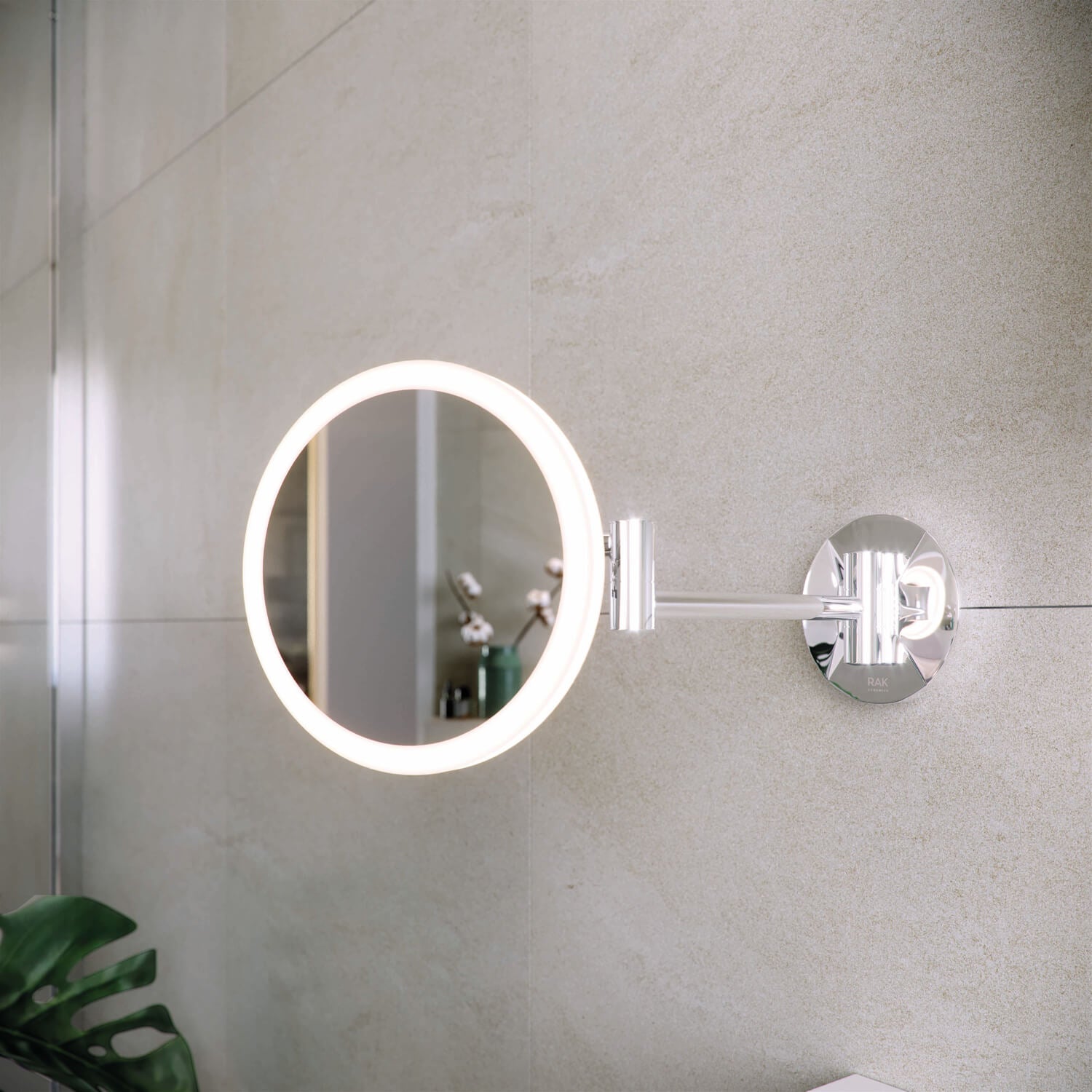 RAK Demeter Plus Round LED Mirror with Magnetic Pull-Out Switch 200 x 213mm - 3x Zoom