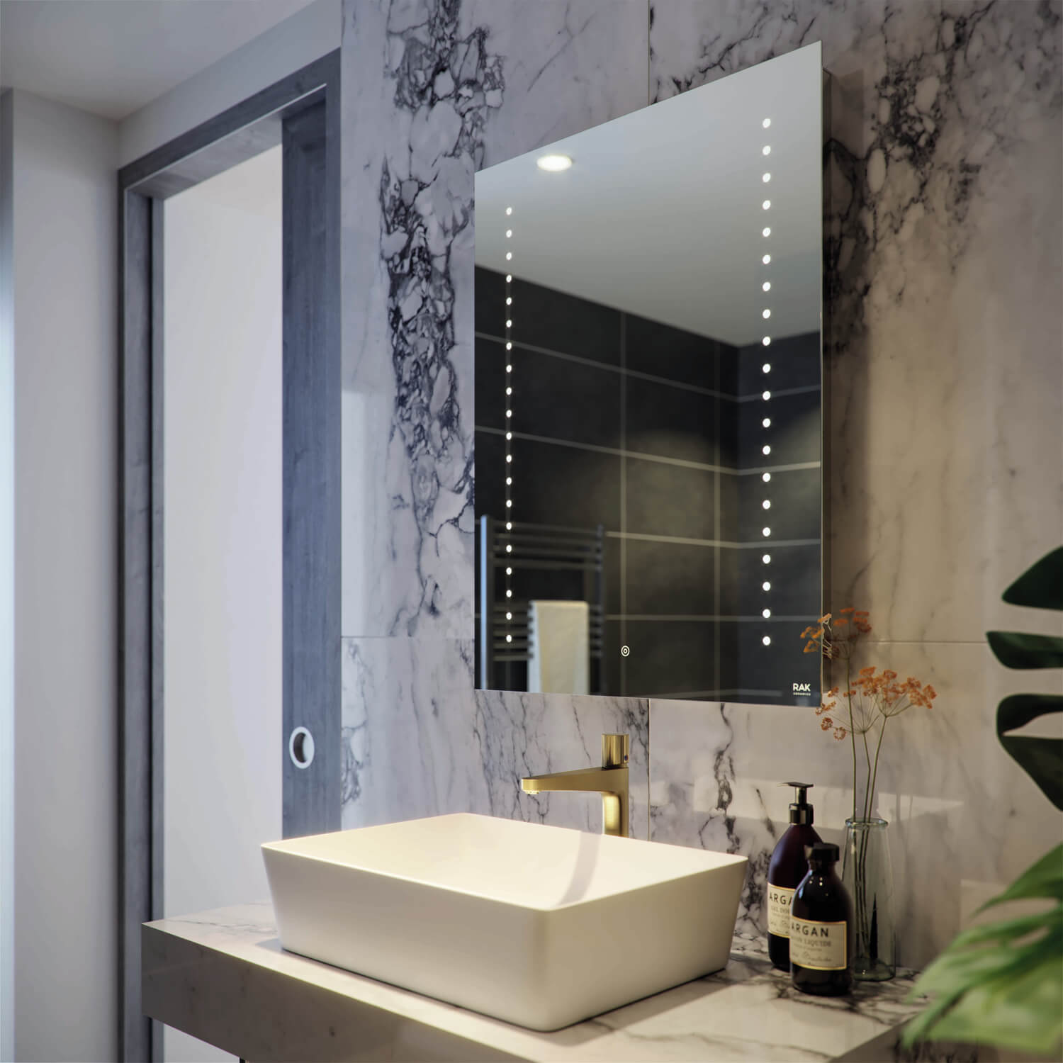 RAK Hestia Rectangular Frontlit LED Mirror with Demister Pad and Shaver Socket