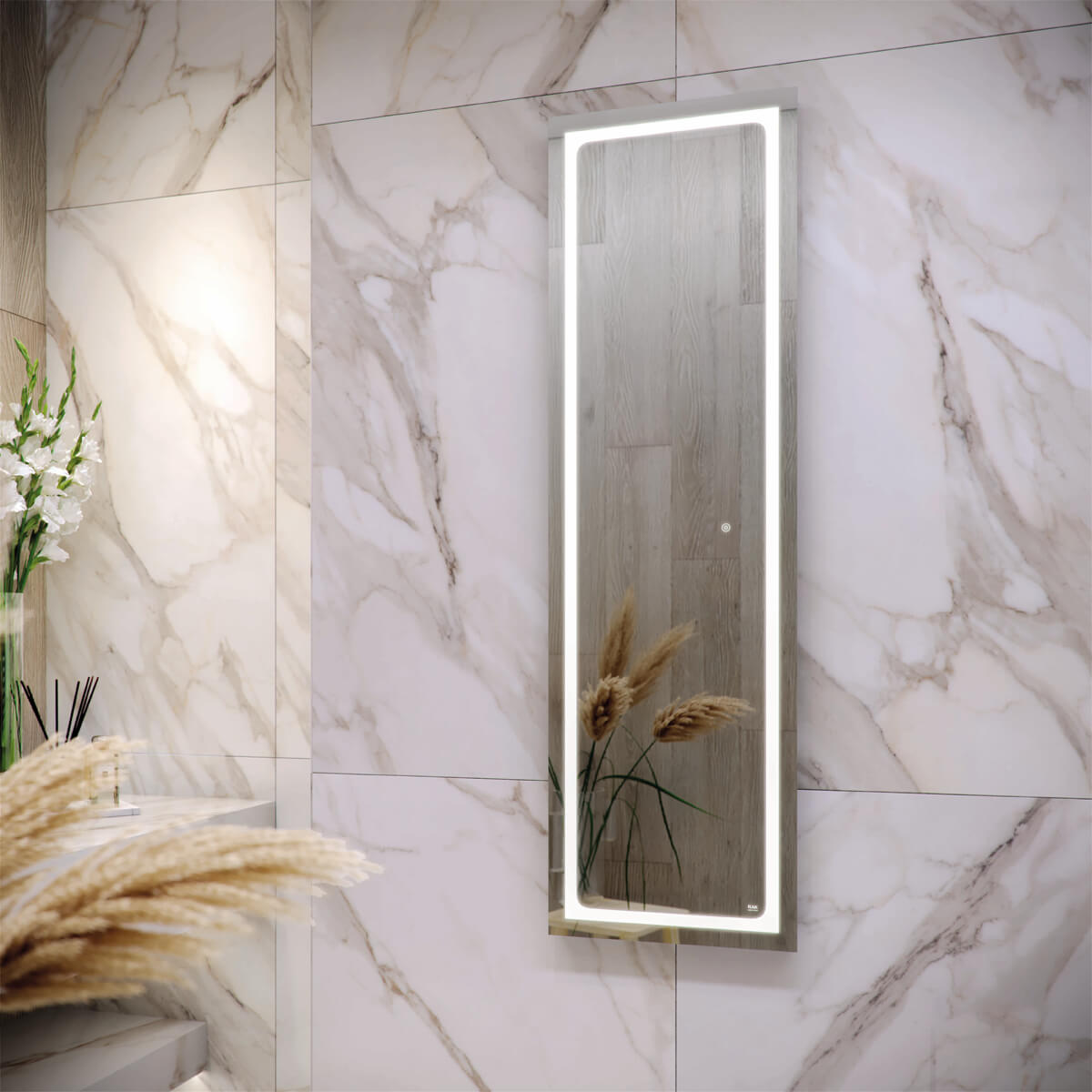 RAK Aquarius Portrait Frontlit LED Illuminated Mirror with Demister Pad - 420 x 1400mm