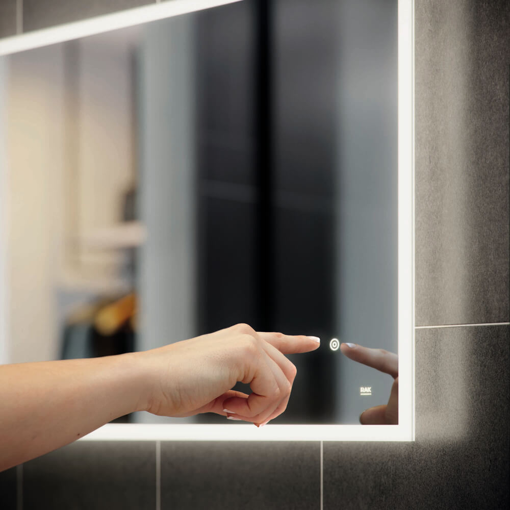 RAK Cupid LED Borderlit Demister Mirror with Shaver Socket - Landscape Orientation