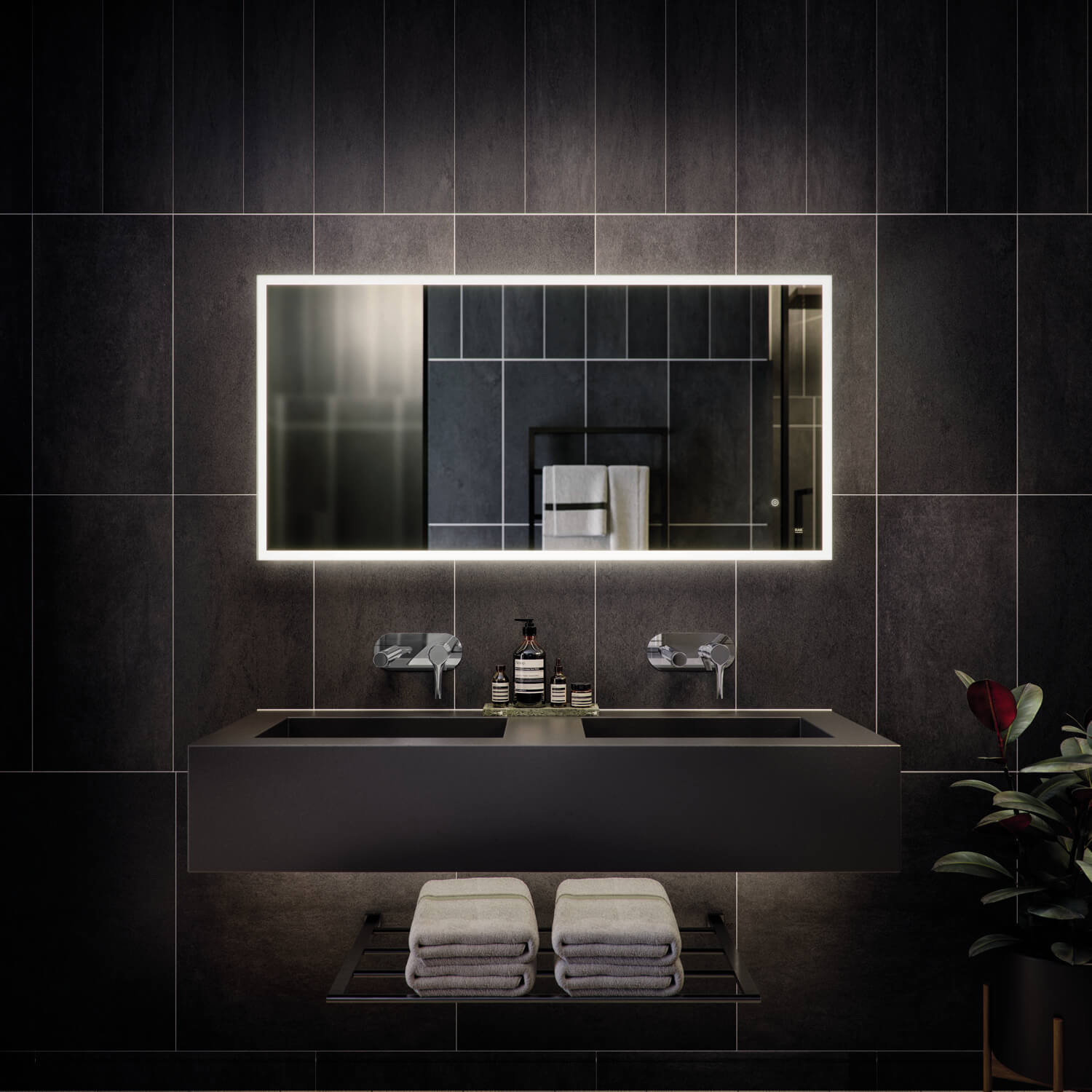 RAK Cupid LED Borderlit Demister Mirror with Shaver Socket - Landscape Orientation