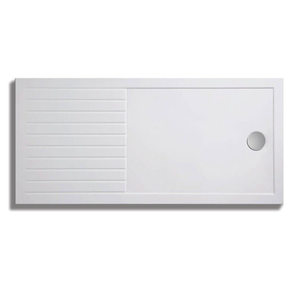 Lakes Contemporary White Rectangular Walk In Shower Tray with Drying Area - ABS Capped Polyurethane Resin