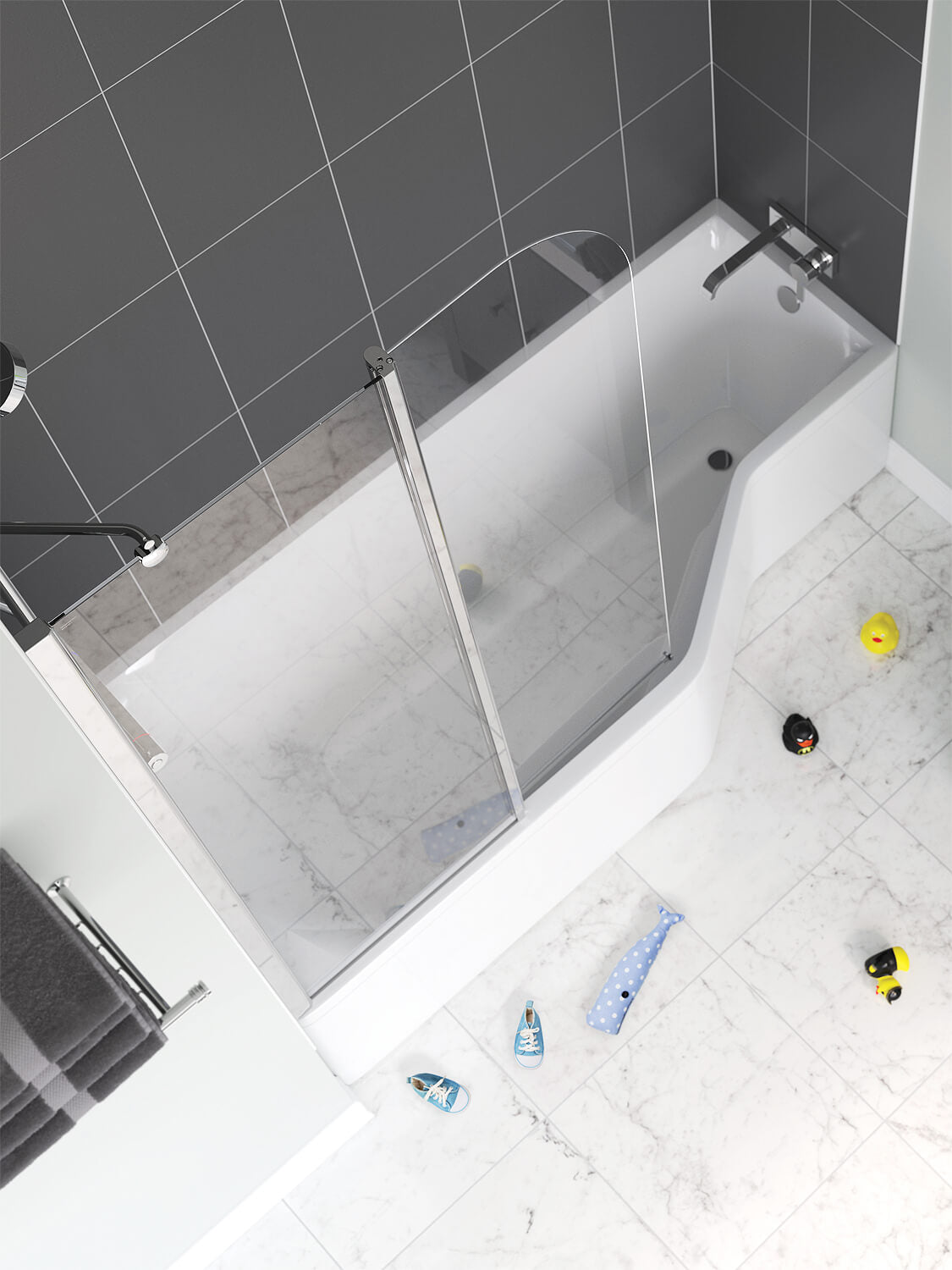 Lakes Classic Hinged Round Top Bath Screen - 2 Panel - Silver Profile - 955 x 1400mm