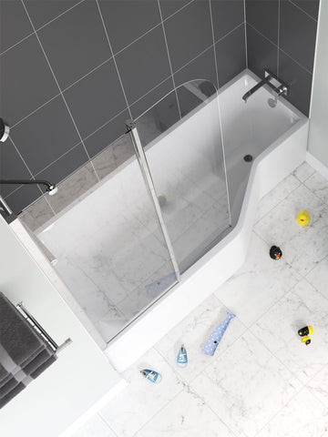 Lakes Classic Hinged Round Top Bath Screen - 2 Panel - Silver Profile - 955 x 1400mm
