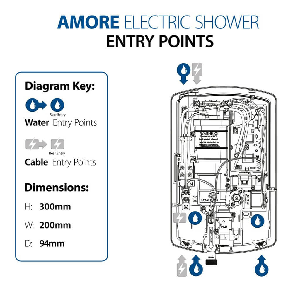Triton Amore Touch Control Electric Shower with Slide Rail Kit