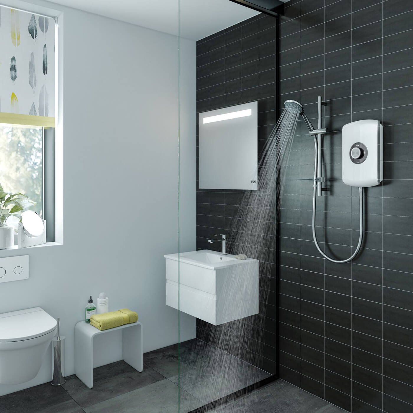 Triton Amore Touch Control Electric Shower with Slide Rail Kit