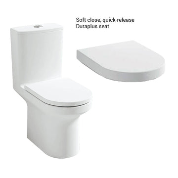 Tuskan Tiles IMEX Alma rimless close-coupled WC pan with cistern and soft-close seat, white ceramic, 360x650mm