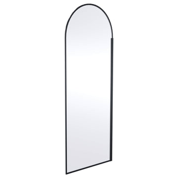 Arched matte black wetroom shower screen with aluminium outer frame by Hudson Reed, featuring sleek modern design.