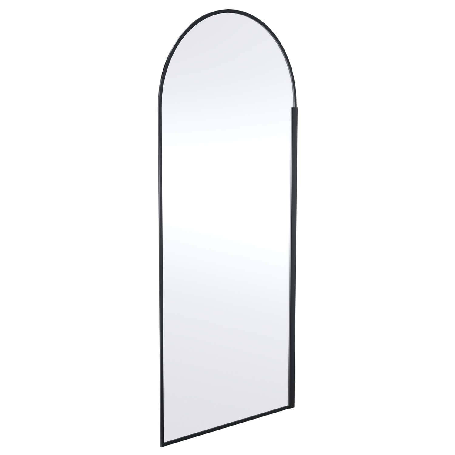 Arched matte black wetroom shower screen with aluminum outer frame by Hudson Reed, shown in a modern bathroom setting.