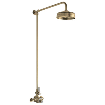 Hudson Reed Topaz Traditional Thermostatic Exposed Shower Mixer Valve with Rigid Riser - Brushed Brass
