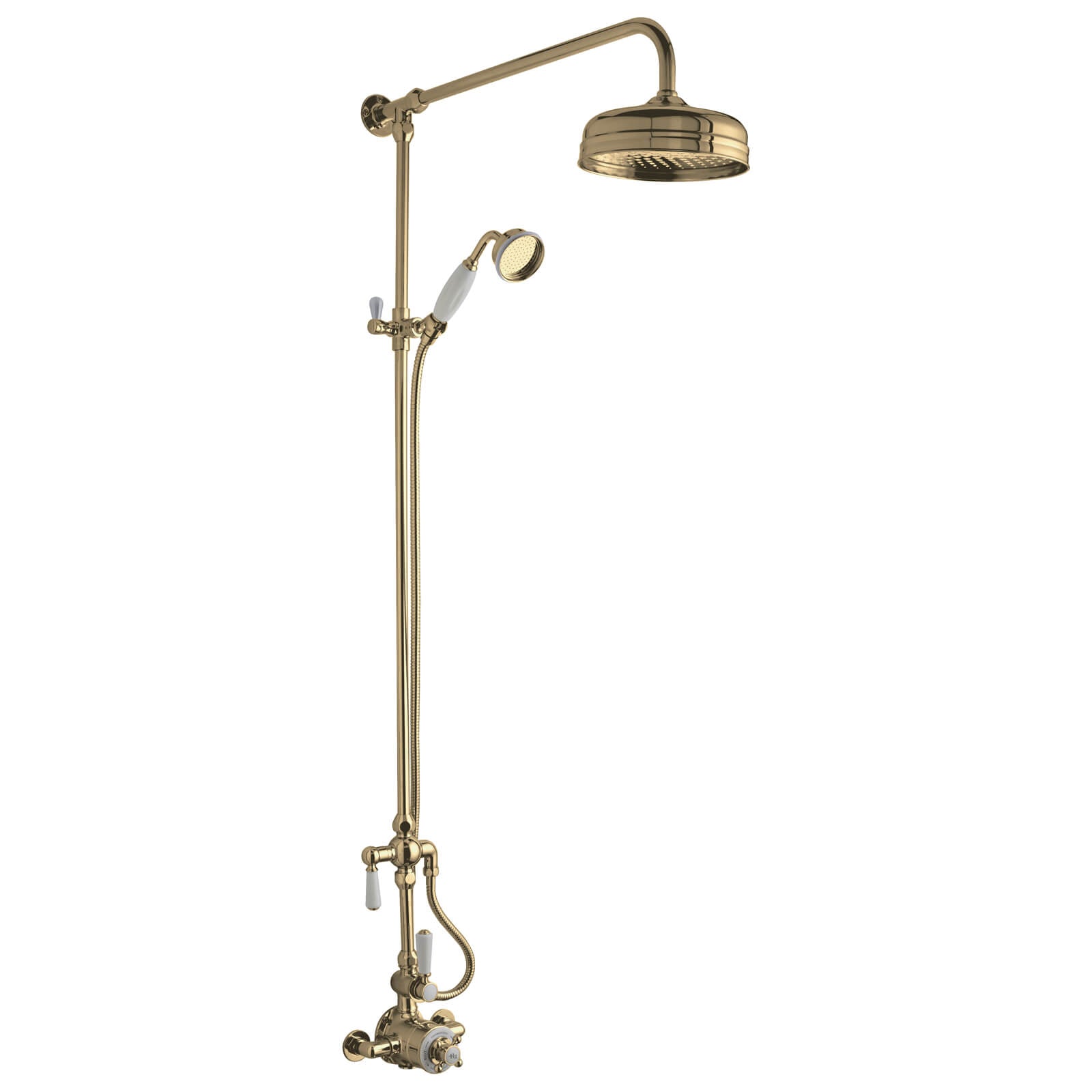 Hudson Reed Topaz Traditional Thermostatic Exposed Shower Mixer Valve with Rigid Riser - Brushed Brass