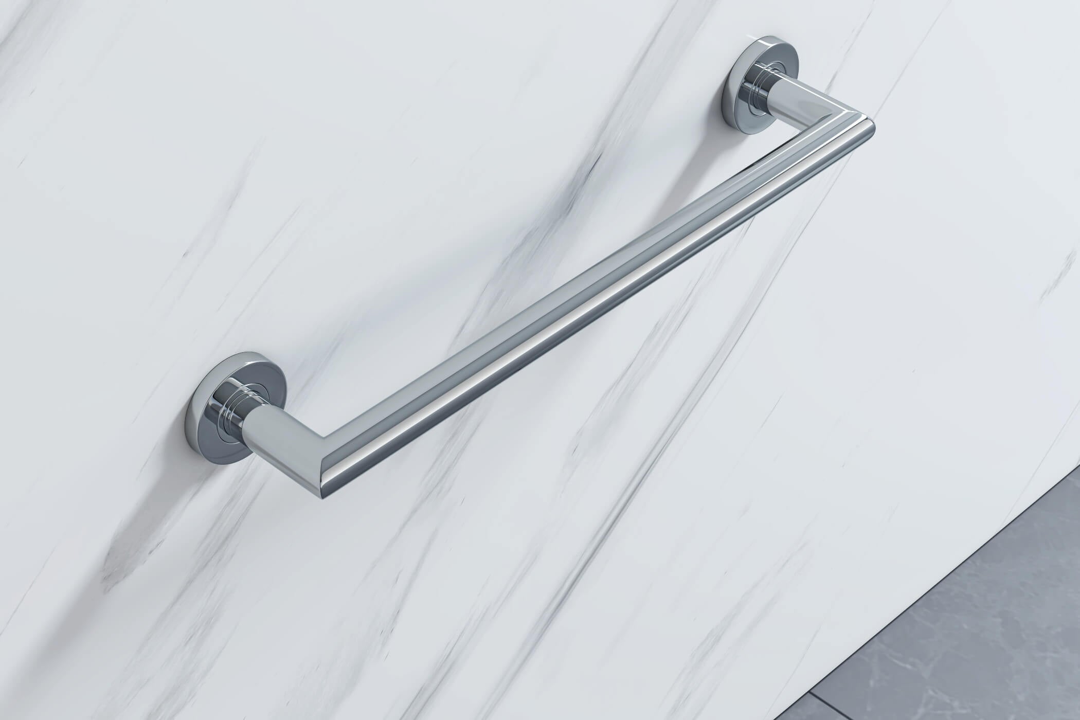 Wall-mounted Vado Spa hand towel or grab rail in polished finish, designed for bathroom use, by Tuskan Tiles.