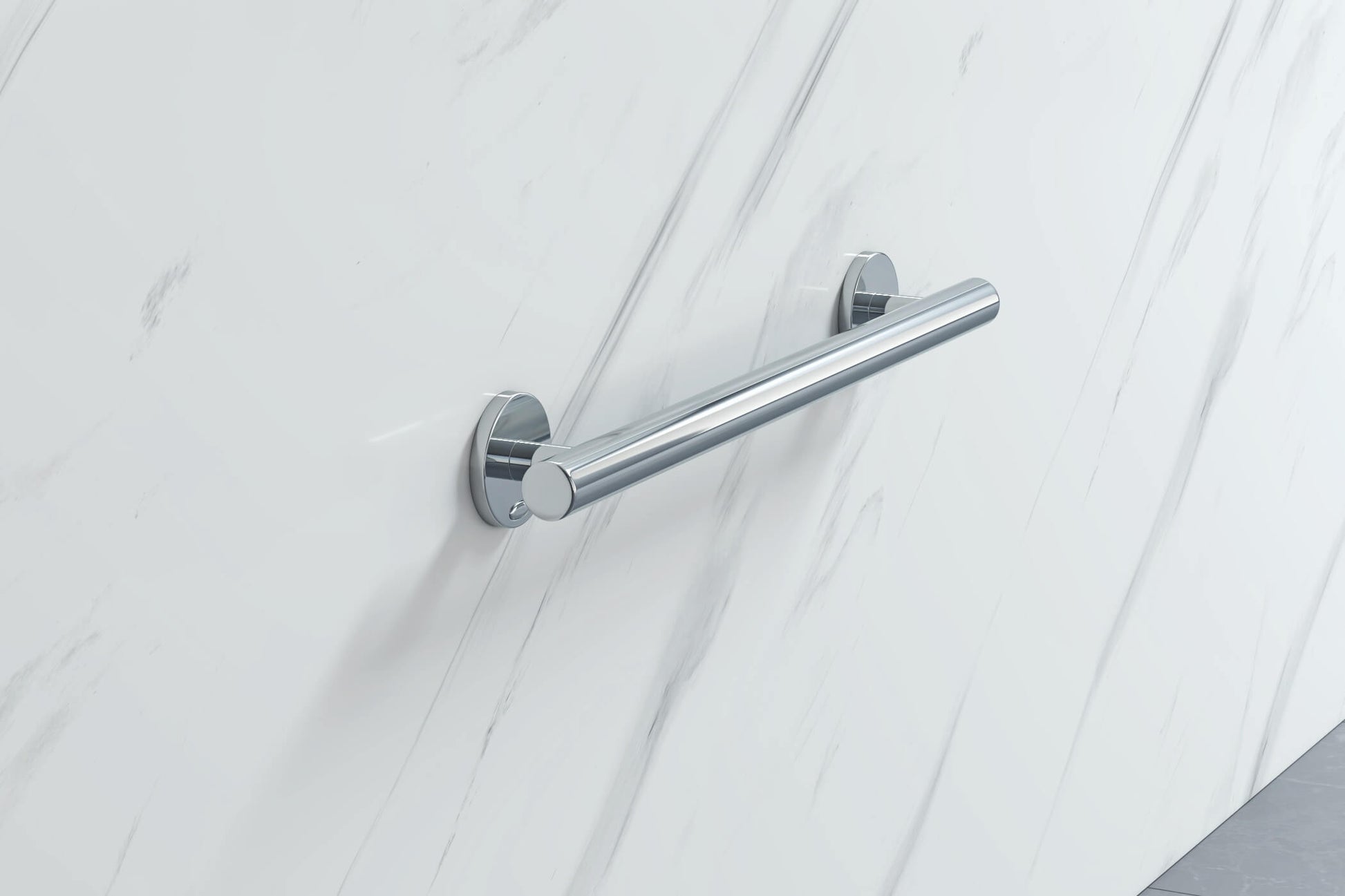 Chrome finish Armitage Shanks Contour-21 aluminium grab bar, 600x100mm, mounted on bathroom wall for safety and support