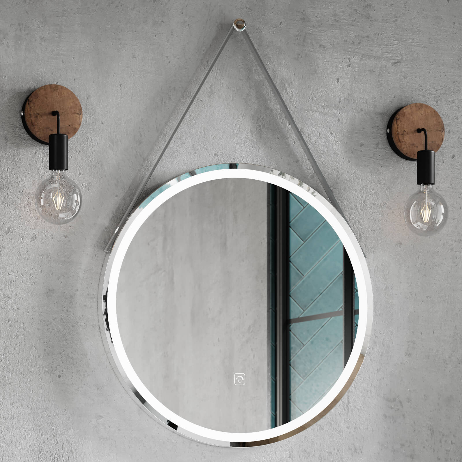 Hudson Reed Salana Round Dimmable LED Borderlit Mirror with Demister Pad and Strap