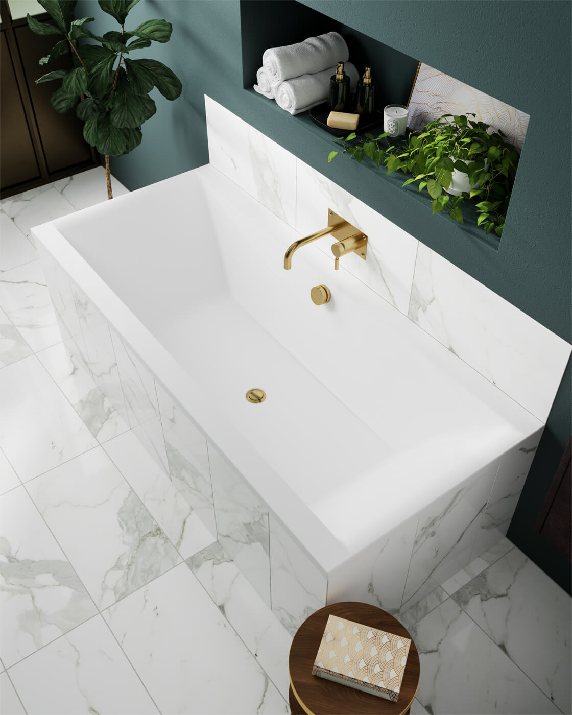 Nuie Asselby Double Ended Thin Edge Bath with Leg Set - White - 4mm Acrylic - 1700 x 700mm