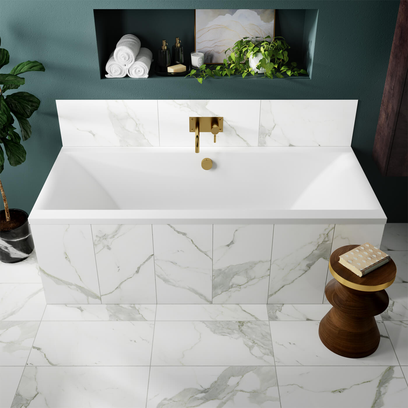 Nuie Asselby Double Ended Thin Edge Bath with Leg Set - White - 4mm Acrylic - 1700 x 700mm