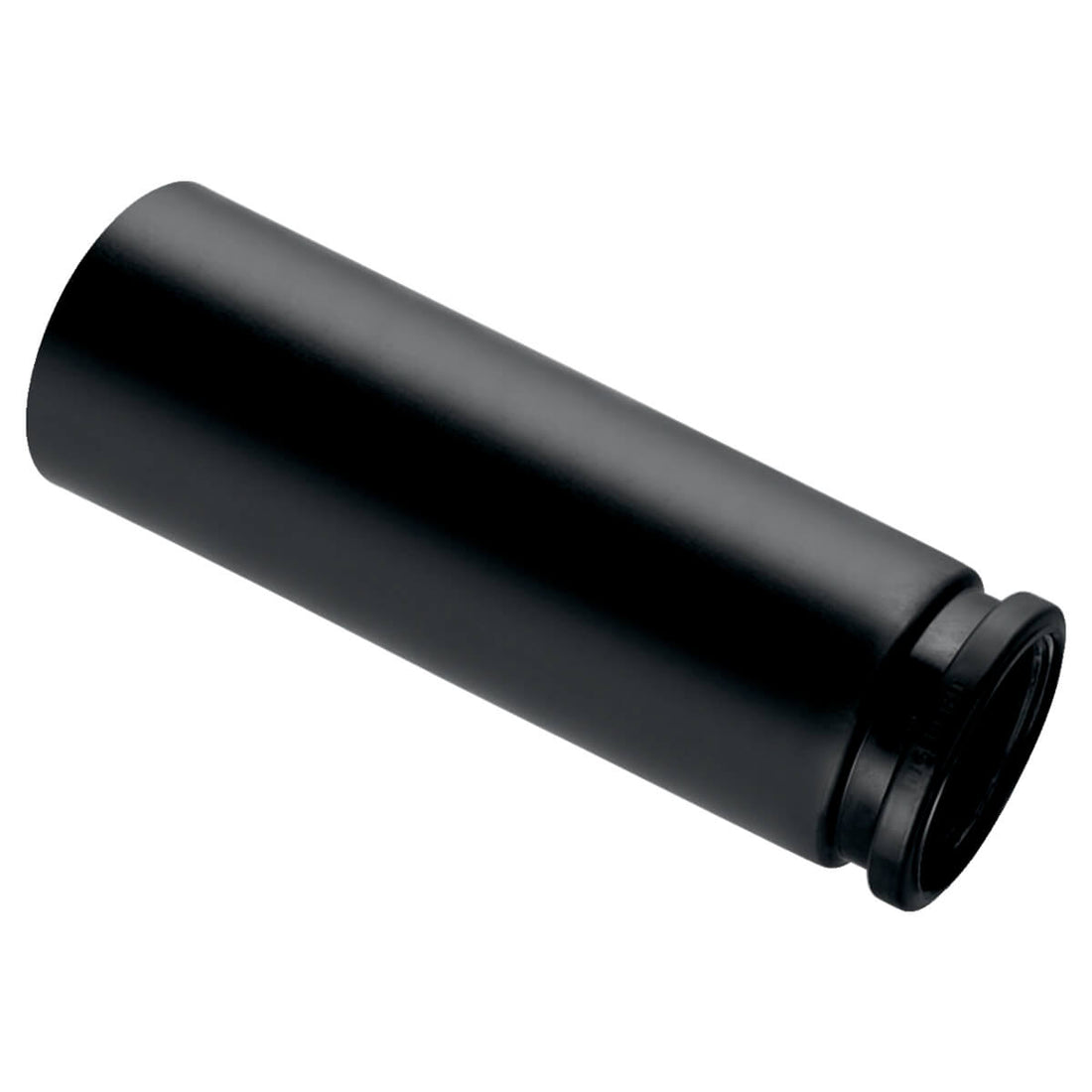 Black Geberit HDPE 90mm straight connector with ring seal socket for plumbing, shown with connection details and smooth finish.