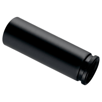 Black Geberit HDPE 90mm straight connector with ring seal socket for plumbing, shown with connection details and smooth finish.