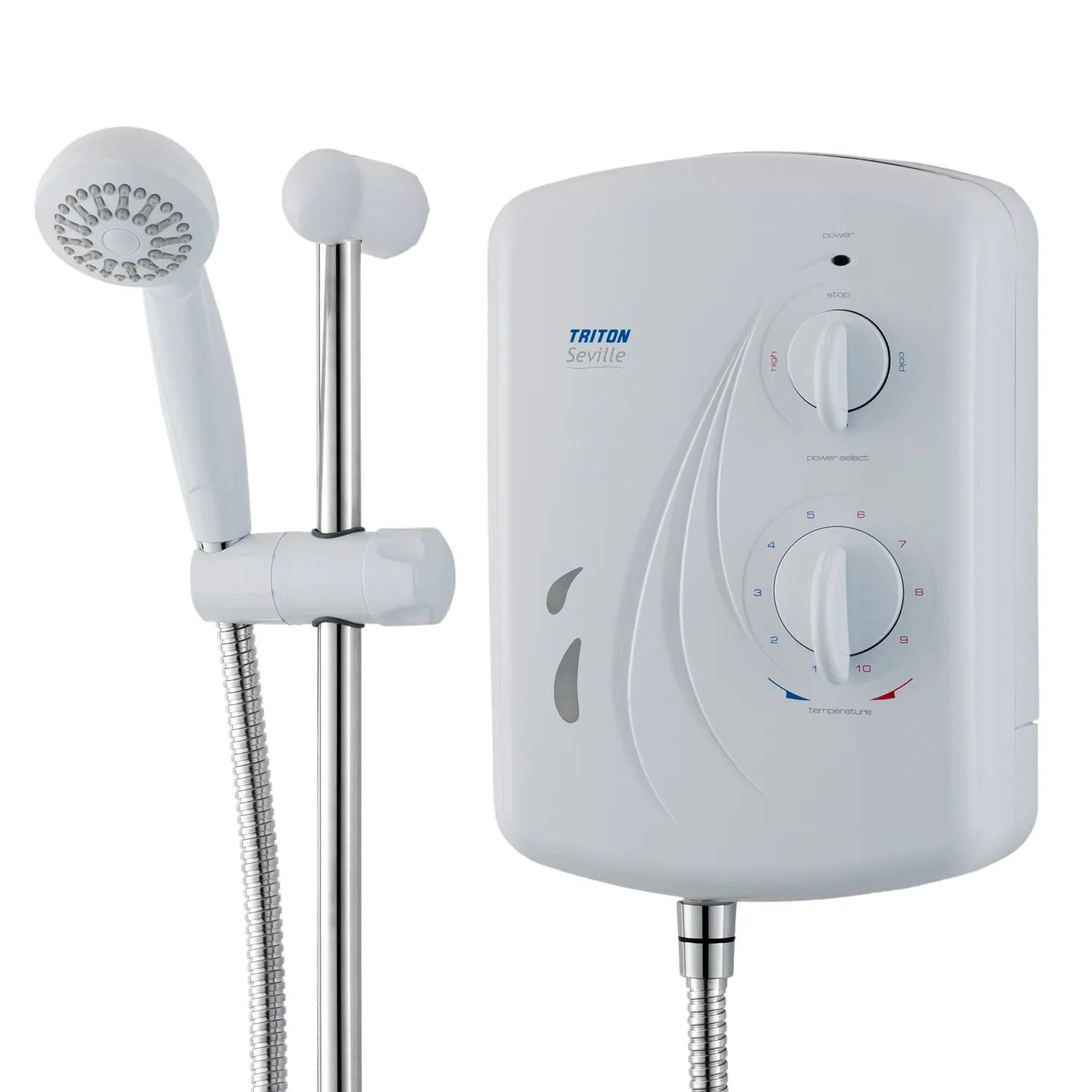 Triton Seville Electric Shower with Slide Rail Kit - White and Chrome