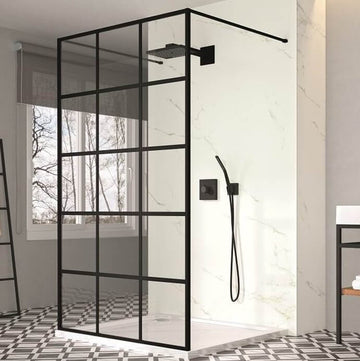 Merlyn Squared Black Grid Wetroom Shower Screen - Aluminium Frame - 1200 x 2000mm