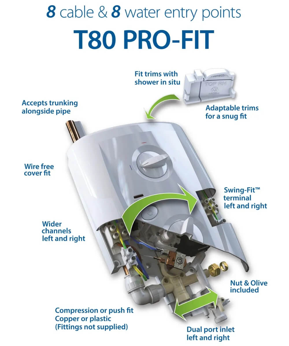 Triton T80 Pro-Fit Electric Shower with Slide Rail Kit - White