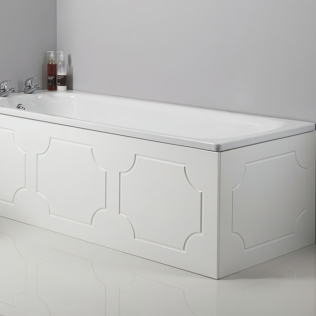 Tavistock Milton traditional white front bath panel by Tuskan Tiles, waterproof and designed for classic bathroom decor.